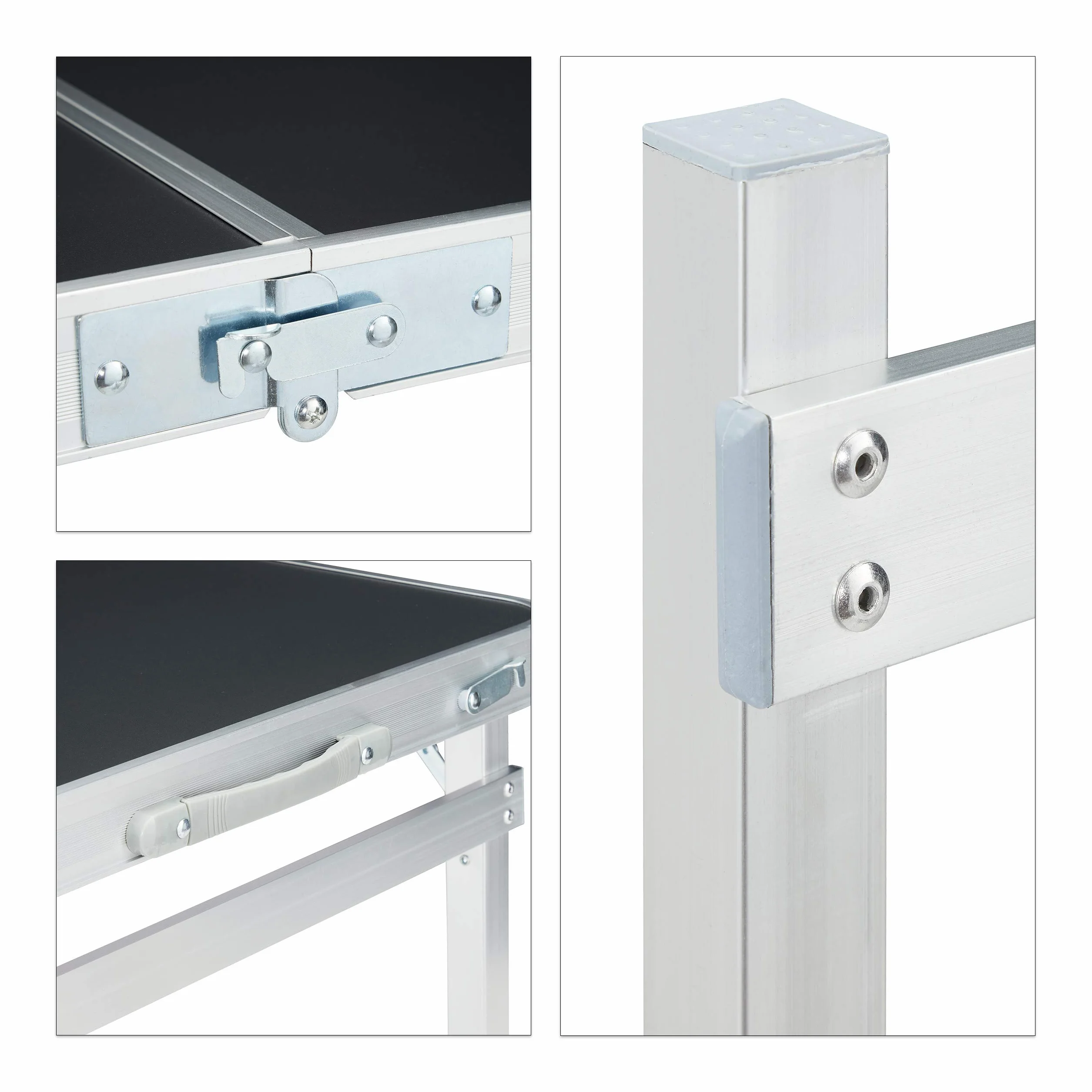 Relaxdays Tavolino da Campeggio, Pieghevole, 4 Sedie, Regolabile in Altezza, 120 x 60 cm, Alluminio, MDF, Argento/Grigio