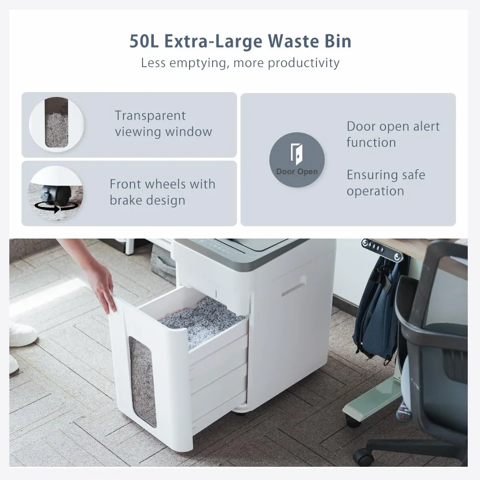 Distruggi Documenti Automatico Professionale: P5 Microframmenti 400 Fogli Cestino 50L Credito Carte Tritadocumenti Non-stop per Casa Ufficio Medico Scuola Cartelle Cliniche