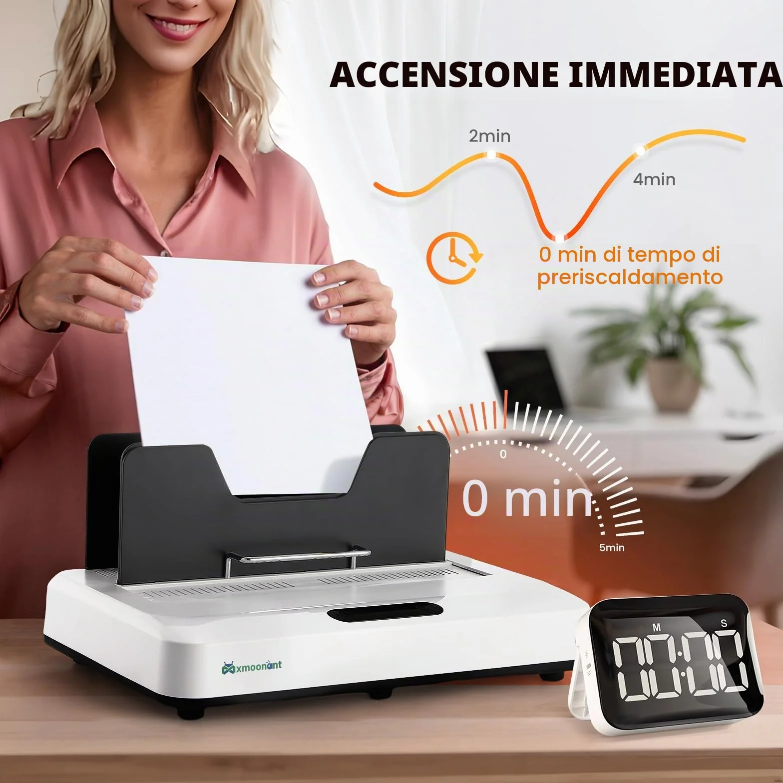 Mxmoonant Macchina per rilegatura termica max.500 fogli, nessun preriscaldamento, con slot per raffreddamento e vibrazione a microonde, 3 impostazioni di tempo per 315 mm di lunghezza, documenti