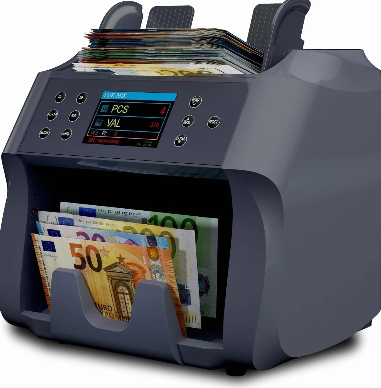 Detectalia V500 - Conta banconote professionale con funzione di valore per banconote miste - 5 valute EUR, GBP, USD, CAD, MXN - 2 Sensore CIS e riconoscimento numeri di serie