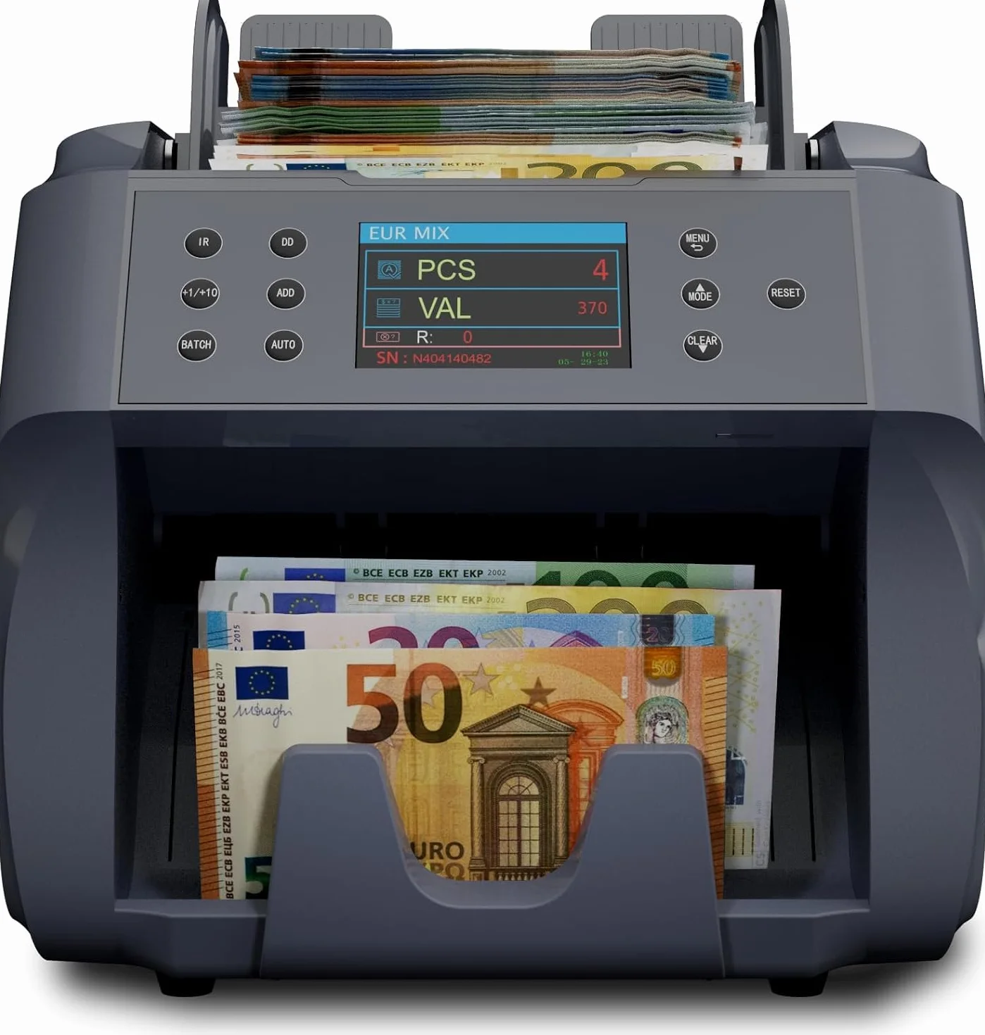 Detectalia V500 - Conta banconote professionale con funzione di valore per banconote miste - 5 valute EUR, GBP, USD, CAD, MXN - 2 Sensore CIS e riconoscimento numeri di serie