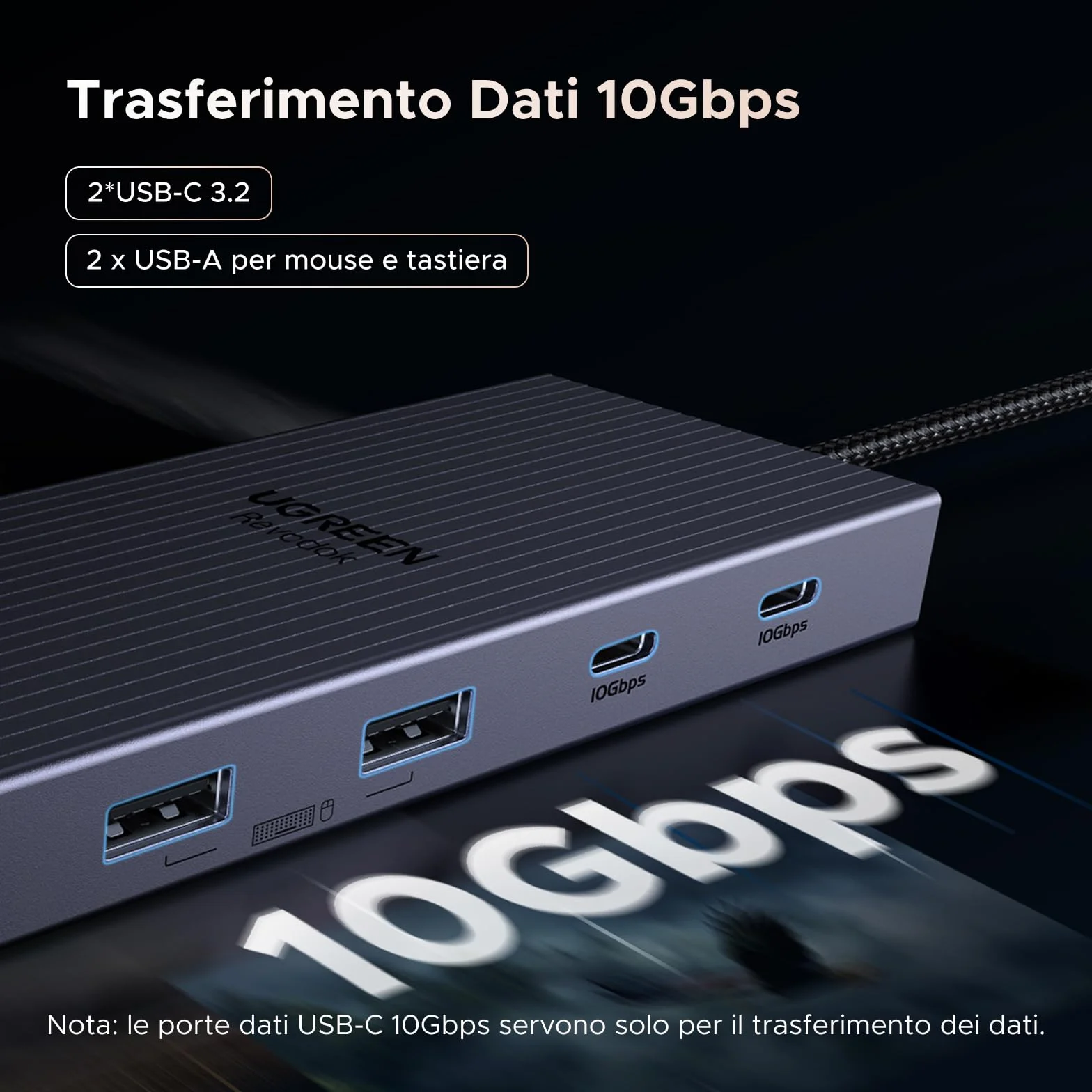 UGREEN Revodok Pro 3121 10Gbps Hub USB C Doppio HDMI 4K60Hz DisplayPort 4K120Hz 12 In 1 Docking Station USB C PD 100W Adattatore Ethernet Lettore di Schede SD TF Jack 3.5mm