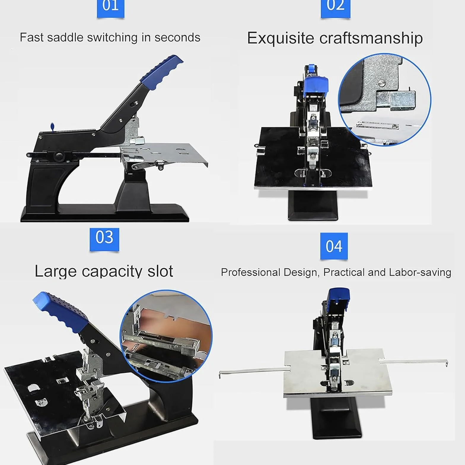 Cucitrice da scrivania resistente, rilegatrice manuale piatta, formato A3/A4, capacità 60 fogli, pinzatrice per opuscoli per ufficio e casa, ideale per rilegatura di libri e brochure