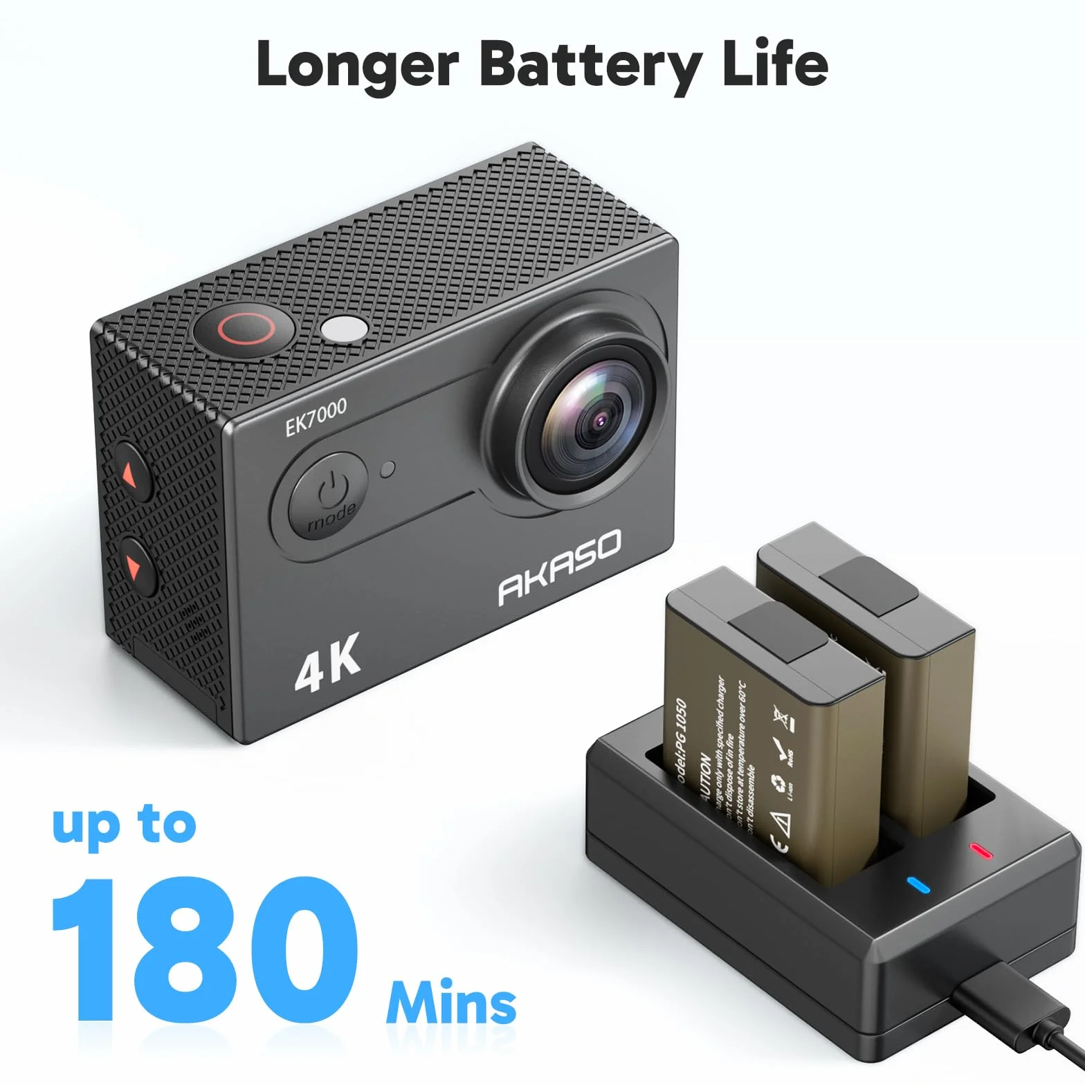 AKASO EK7000 Action Cam 4K WiFi Impermeabile 30M con Scheda 64GB, Fotocamera Subacquea WiFi 20MP, Microfono Esterno, Telecomando, 2 Batterie 1050 mAh, Accessori per Sport