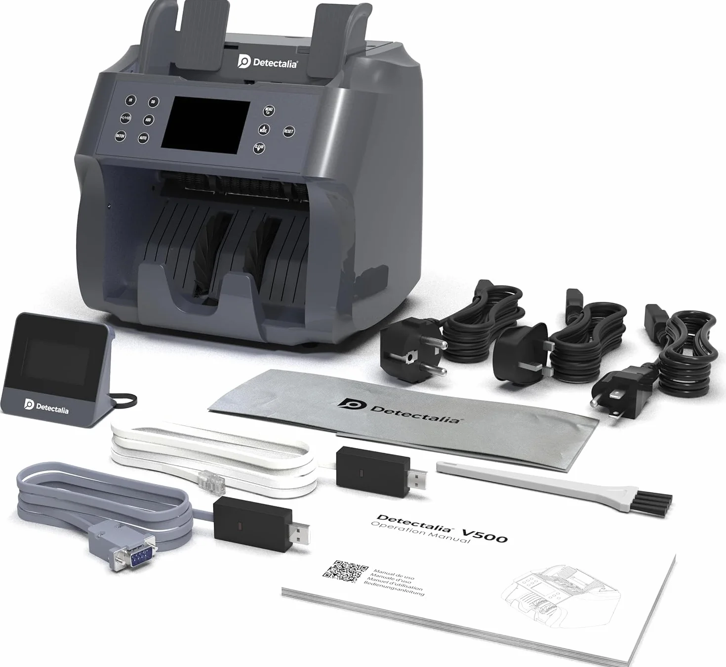 Detectalia V500 - Conta banconote professionale con funzione di valore per banconote miste - 5 valute EUR, GBP, USD, CAD, MXN - 2 Sensore CIS e riconoscimento numeri di serie