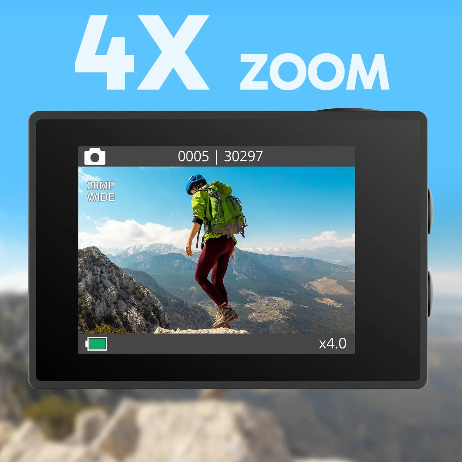 AKASO EK7000 Action Cam 4K WiFi Impermeabile 30M con Scheda 64GB, Fotocamera Subacquea WiFi 20MP, Microfono Esterno, Telecomando, 2 Batterie 1050 mAh, Accessori per Sport