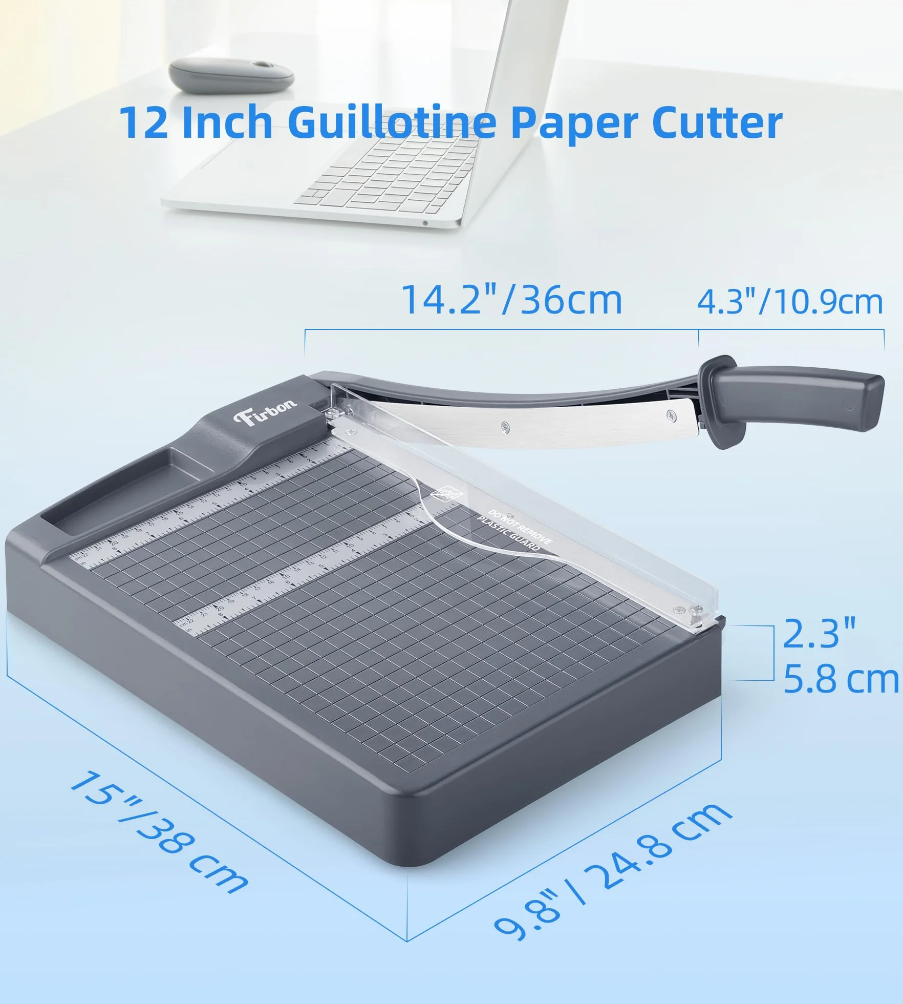 Firbon Taglierina per Carta a Ghigliottina 30 cm, Tagliacarte Professionale con Capacità fino a 12 Fogli (80 g/m²), Sistema di Sicurezza e Blocco Lama per Foto, Cartoncino, Ufficio e Scuola