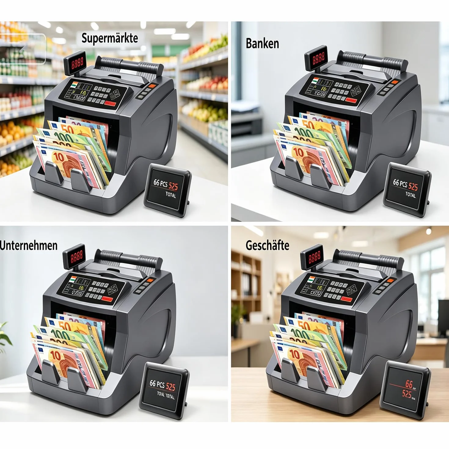 Contatore di banconote con display a LED, conteggio valori misti in euro con rilevamento delle banconote false UV/MG/IR, conta 1000 banconote al minuto