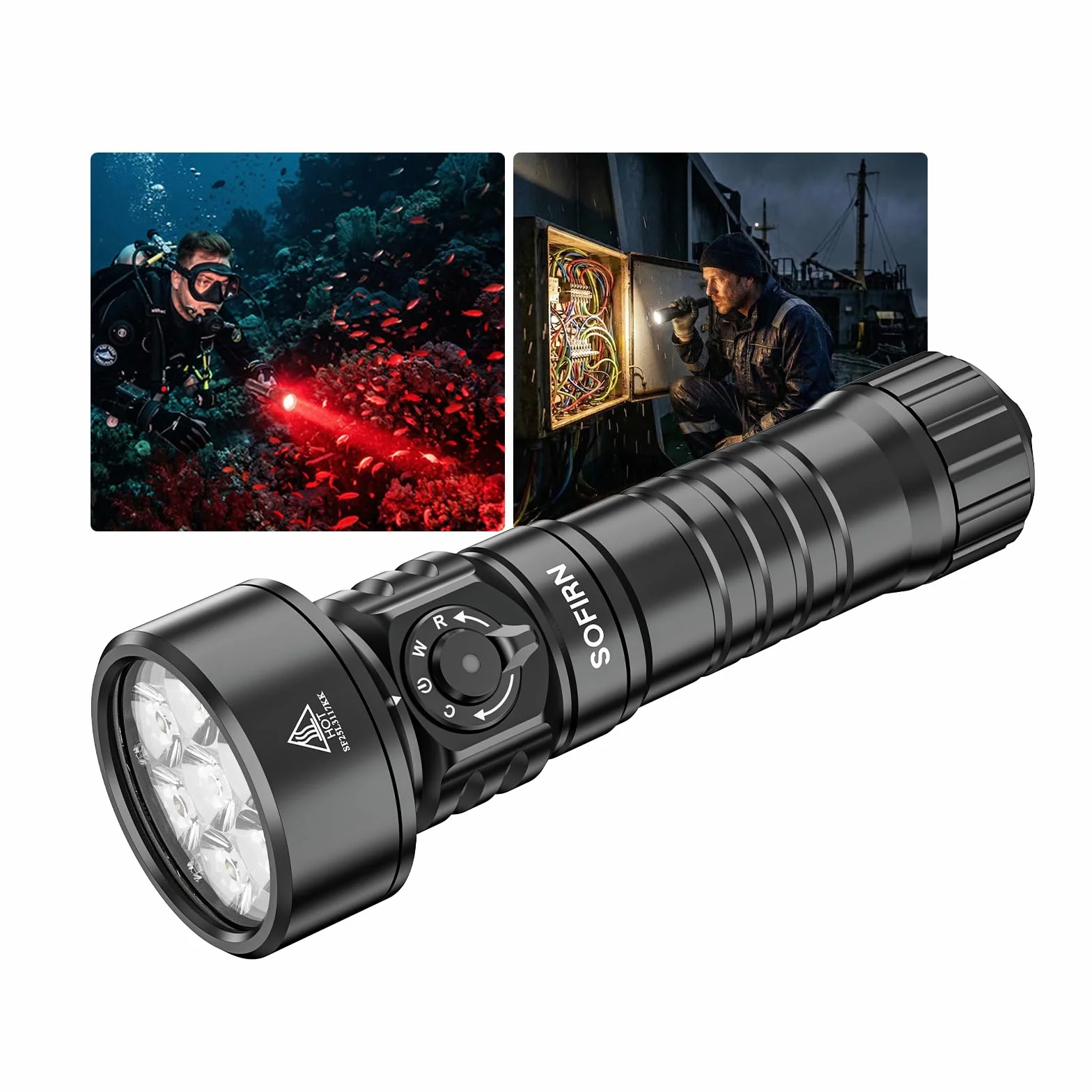 Sofirn SD11 Lampada Subacquea 5000LM CRI 90 Ricaricabile Luce Rossa 660NM 3000K-6500K USB-C IPX8 1/4" Filettatura