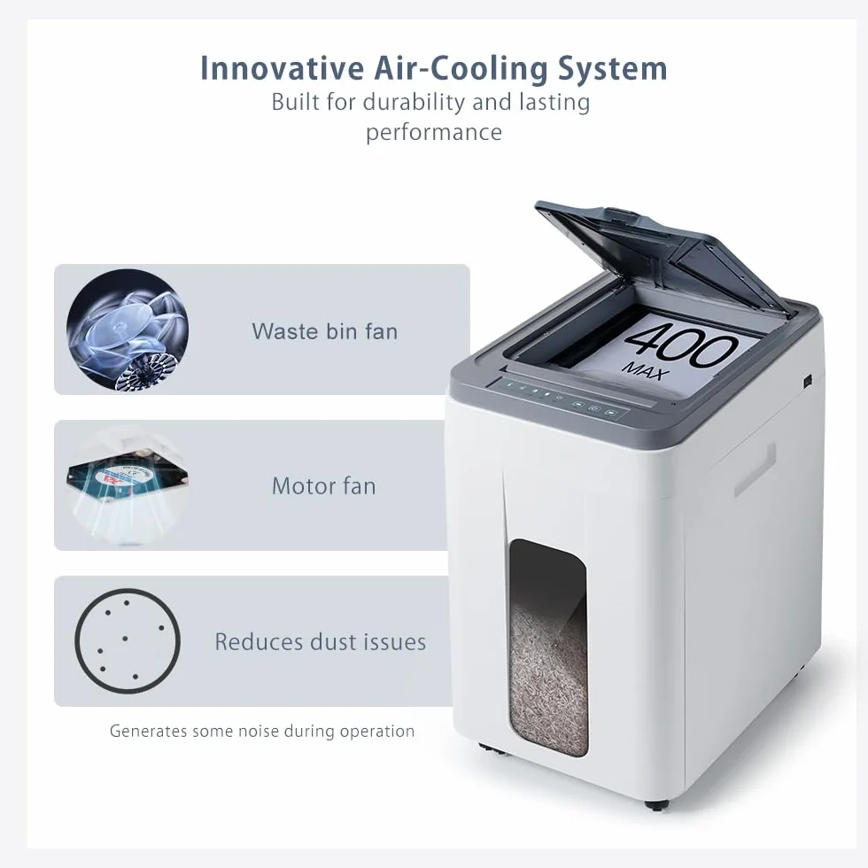 Distruggi Documenti Automatico Professionale: P5 Microframmenti 400 Fogli Cestino 50L Credito Carte Tritadocumenti Non-stop per Casa Ufficio Medico Scuola Cartelle Cliniche