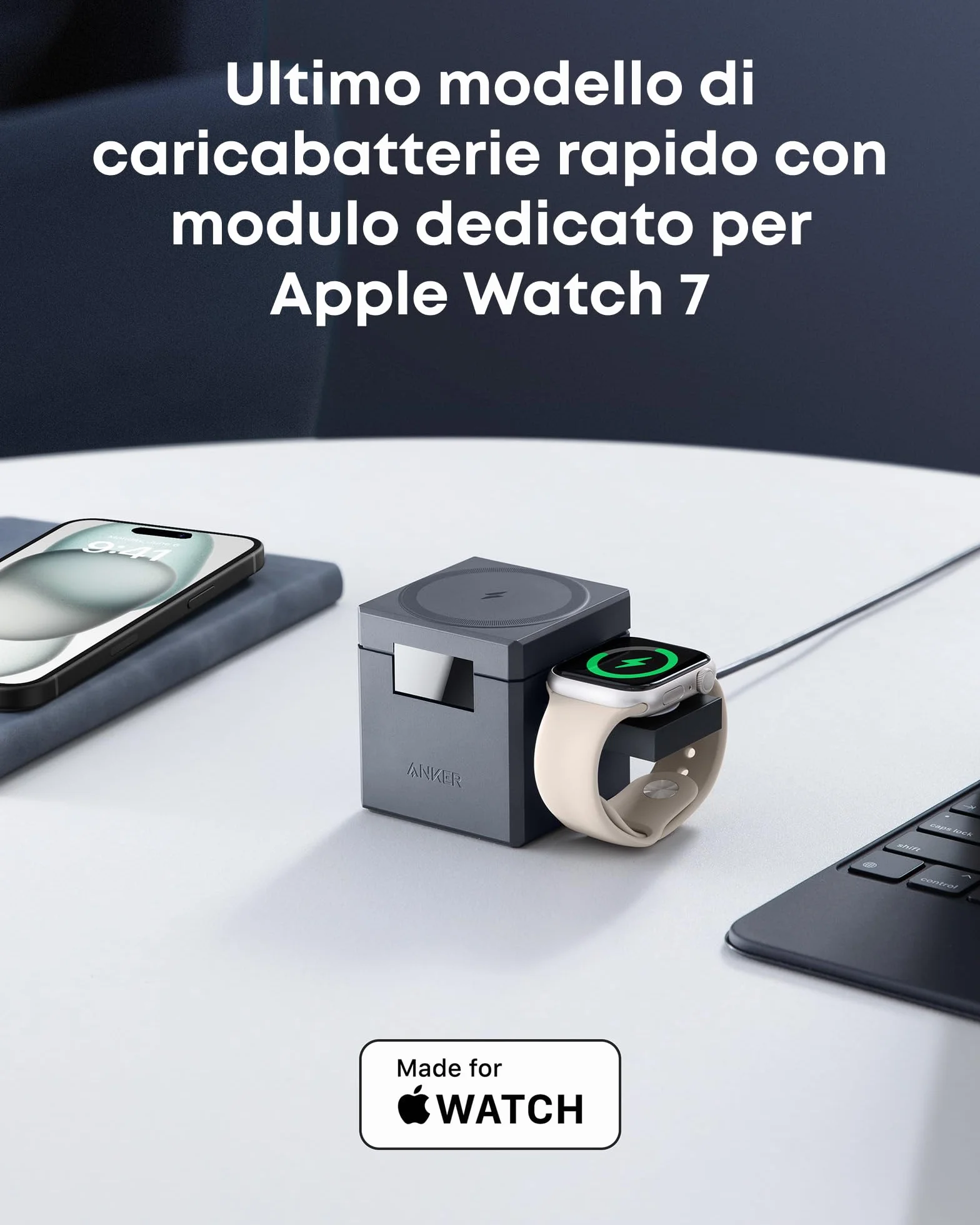 Anker MagGo Caricatore Wireless iPhone Cube 3 in 1 con MagSafe 15W, Caric Wireless Richiudibile Ricarica Rapida Max 15W, iPhone 17 Pro Max/Serie 16-12, Apple Watch, AirPods Pro (con Caric USB C 30W)