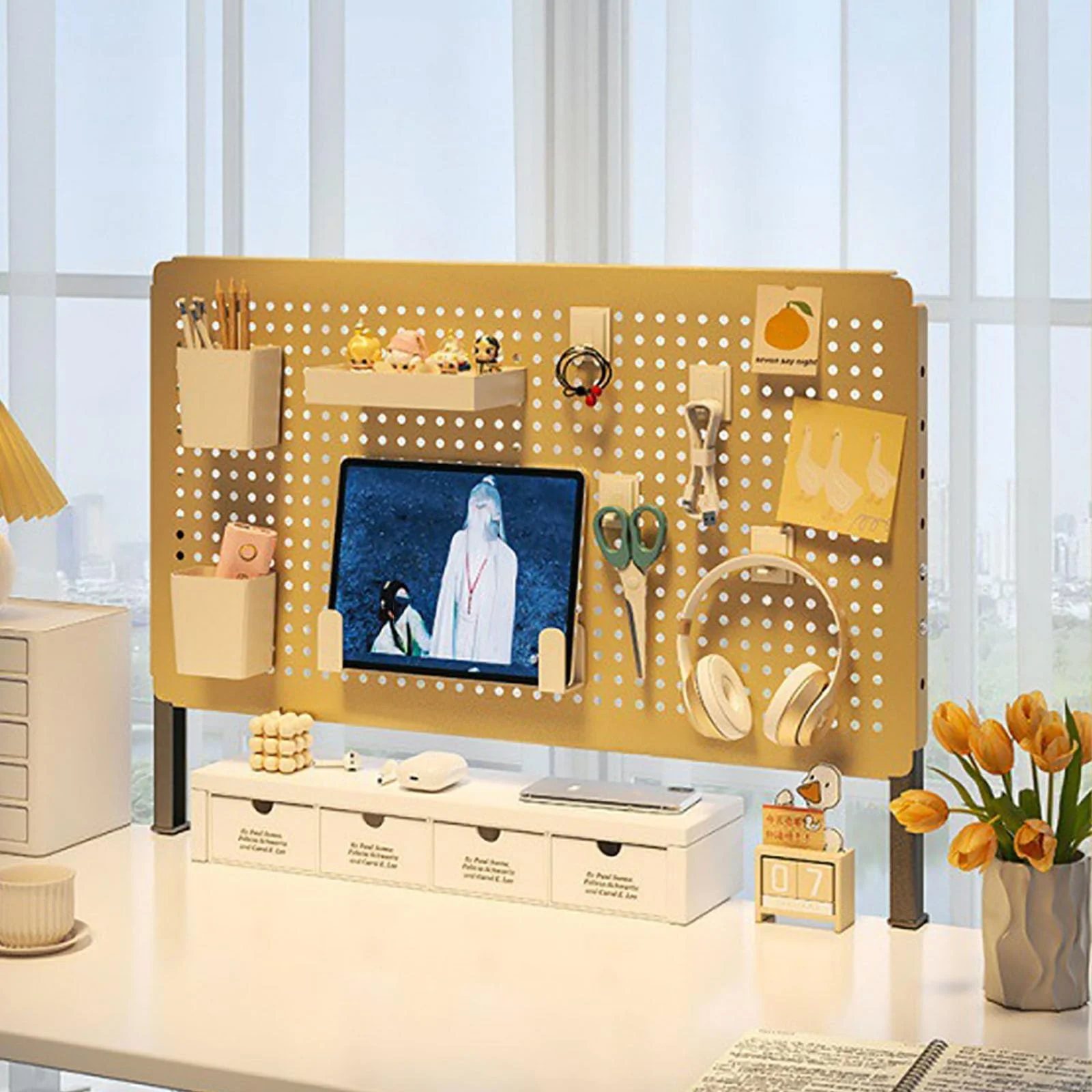 Estensore da scrivania con morsetto, pannello per la privacy, lavagna magnetica in metallo, organizer da scrivania con accessori
