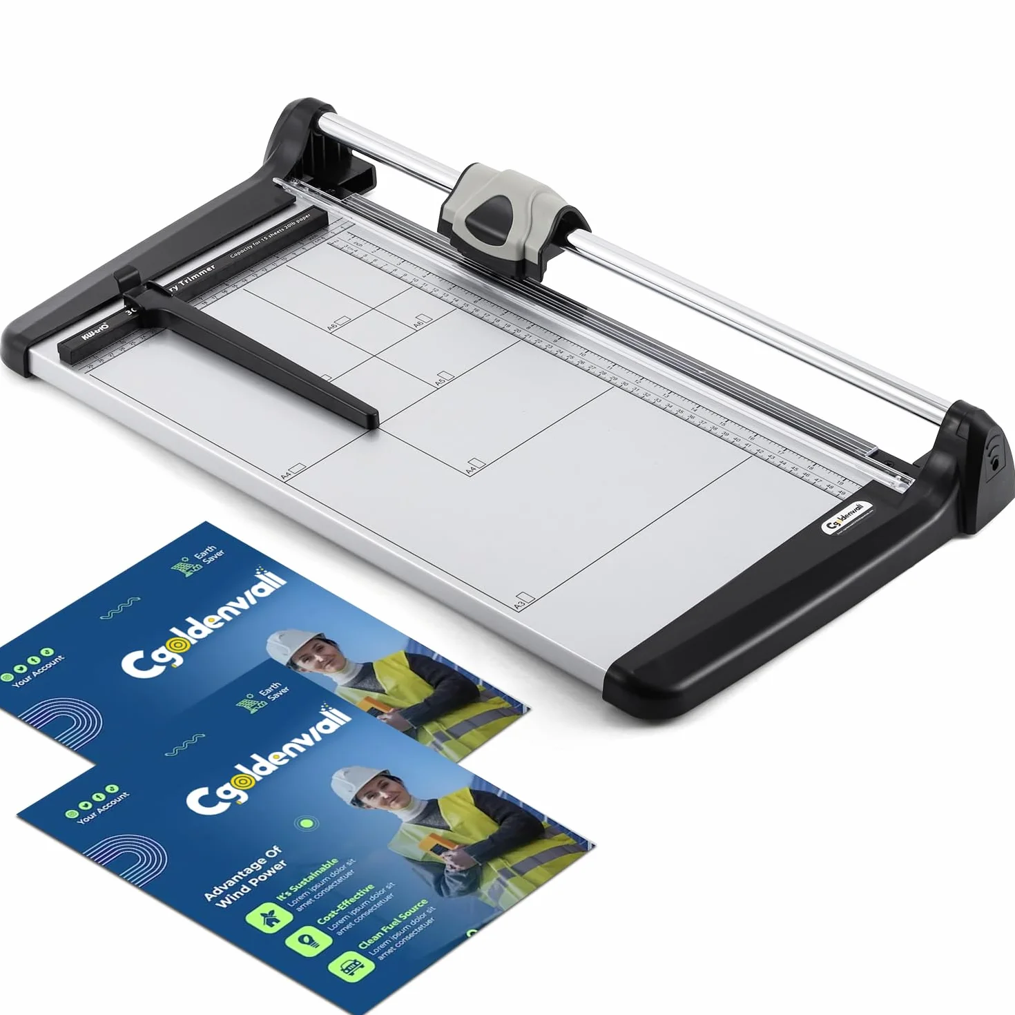 CGOLDENWALL Taglierina per Carta Industriale A3 con Capacità di 15 Fogli, con Righello Laterale, Griglia di Misurazione A3-A6 e Protezione di Sicurezza, Trimmer per Carta, Foto, Carta Artigianale, PVC