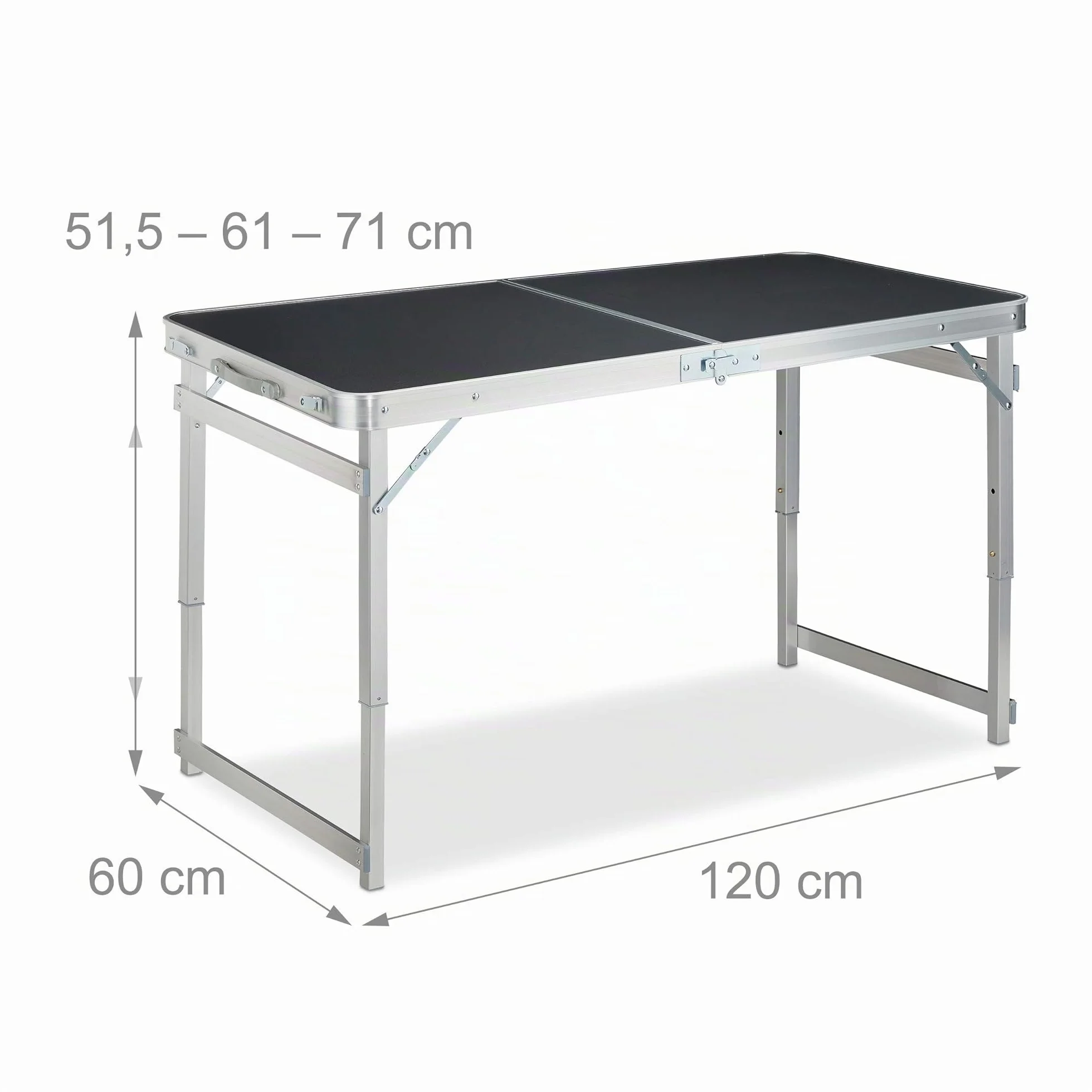 Relaxdays Tavolino da Campeggio, Pieghevole, 4 Sedie, Regolabile in Altezza, 120 x 60 cm, Alluminio, MDF, Argento/Grigio
