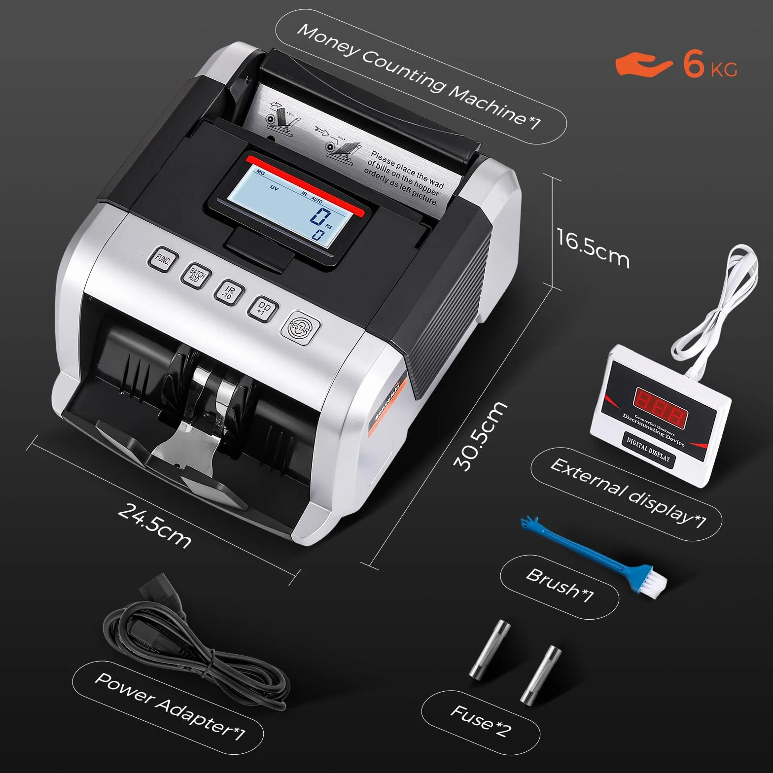 Bonvoisin Conta Banconote, Conteggio di Valore per Banconote Ordinate, Macchina Conta Soldi con Rilevamento di Contraffazione UV/MG/IR, 1000 Pezzi/Min Contabanconote con Display Pieghevole e Ruotabile