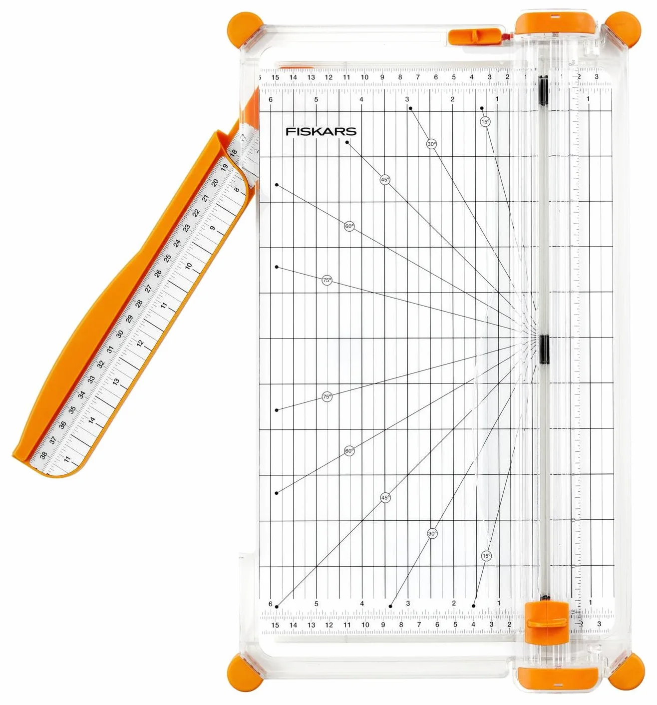 Fiskars Taglierina SureCut, A4, Base Larga, Taglierina Grande per Carta con Guida alla Linea di Taglio, Bianco/Arancio, 1077980