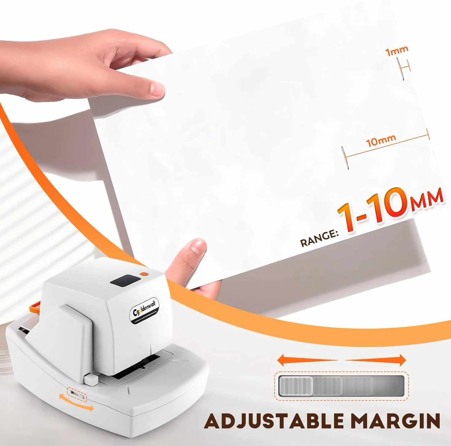 CGOLDENWALL Cucitrice Elettrica Automatica per Uso Intensivo, Capacità 60-65 Fogli, Cucitura Piatta Senza Inceppamenti, Velocità e Margine Regolabili, Cartuccia da 4000 Punti Metallici