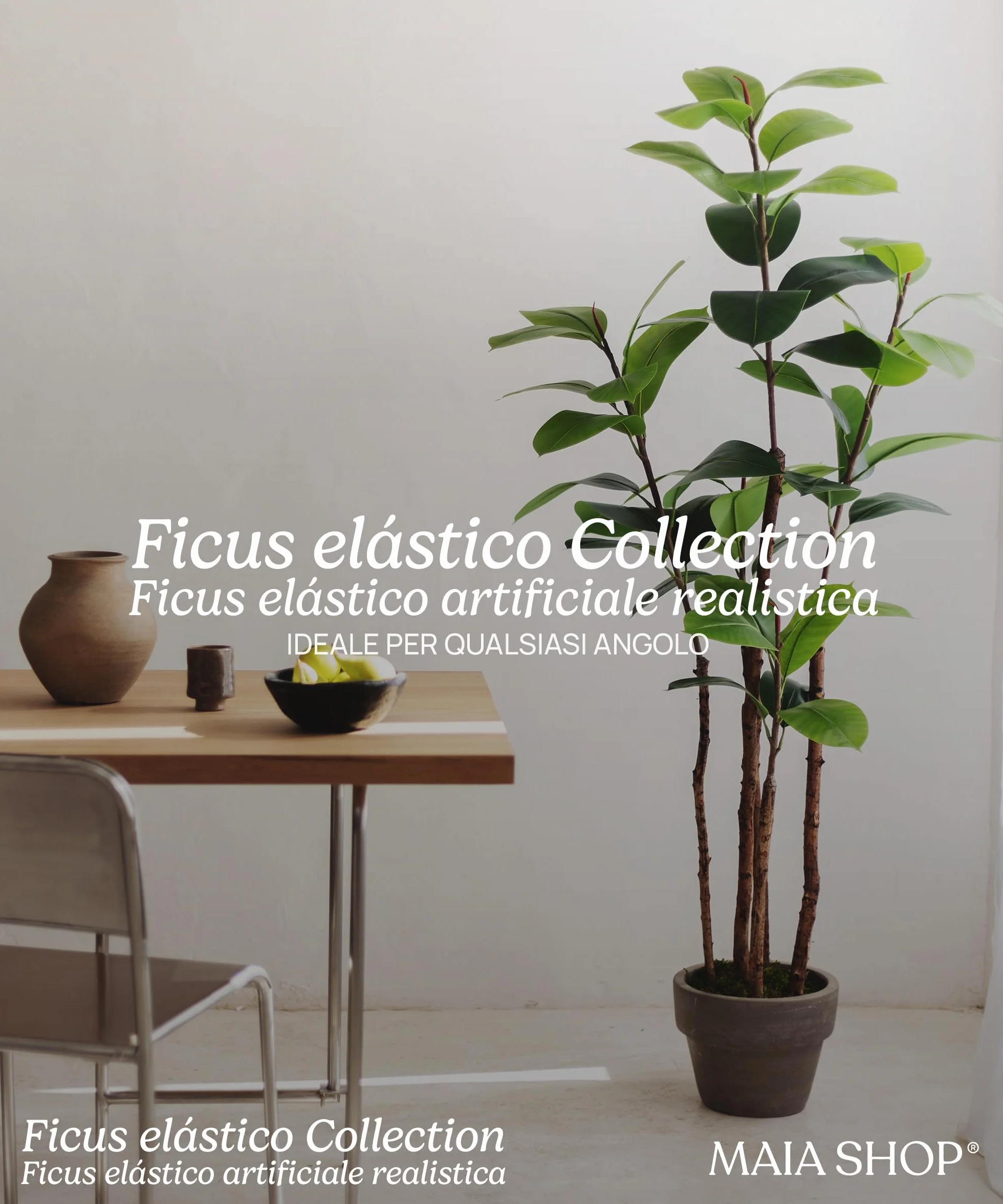 Ficus artificiale 180 cm, pianta finta grande da interno Ficus Elastica iperrealistica, albero decorativo