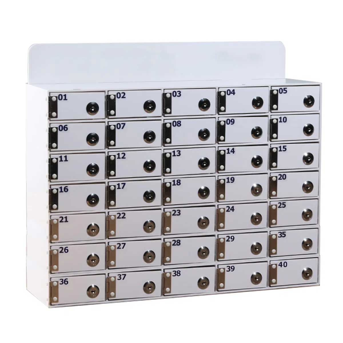 Portacellulare, Scatola di archiviazione personale con 12/15/20/25/30/40 scomparti, Cassetto per cellulare trasparente con serratura, Armadietto da scrivania per cellulare (Bianco, 40